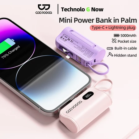 Goojodoq 5000mah Mini Powerbank Dengan colokan ganda Lightning + Tipe C for iphone Android Phone